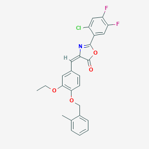 molecular formula C26H20ClF2NO4 B334546 2-(2-CHLORO-4,5-DIFLUOROPHENYL)-4-((E)-1-{3-ETHOXY-4-[(2-METHYLBENZYL)OXY]PHENYL}METHYLIDENE)-1,3-OXAZOL-5(4H)-ONE 
