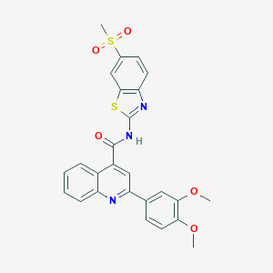 molecular formula C26H21N3O5S2 B334595 2-(3,4-DIMETHOXYPHENYL)-N~4~-[6-(METHYLSULFONYL)-1,3-BENZOTHIAZOL-2-YL]-4-QUINOLINECARBOXAMIDE 