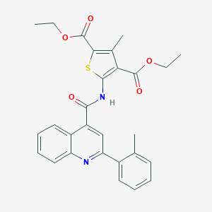 molecular formula C28H26N2O5S B334708 DIETHYL 3-METHYL-5-({[2-(2-METHYLPHENYL)-4-QUINOLYL]CARBONYL}AMINO)-2,4-THIOPHENEDICARBOXYLATE 