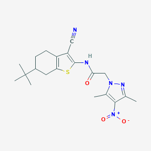molecular formula C20H25N5O3S B334966 N-[6-(TERT-BUTYL)-3-CYANO-4,5,6,7-TETRAHYDRO-1-BENZOTHIOPHEN-2-YL]-2-(3,5-DIMETHYL-4-NITRO-1H-PYRAZOL-1-YL)ACETAMIDE 