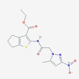 molecular formula C16H18N4O5S B334974 ETHYL 2-{[2-(5-METHYL-3-NITRO-1H-PYRAZOL-1-YL)ACETYL]AMINO}-5,6-DIHYDRO-4H-CYCLOPENTA[B]THIOPHENE-3-CARBOXYLATE 