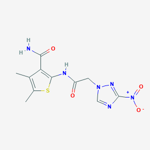 molecular formula C11H12N6O4S B334991 4,5-DIMETHYL-2-{[2-(3-NITRO-1H-1,2,4-TRIAZOL-1-YL)ACETYL]AMINO}-3-THIOPHENECARBOXAMIDE 