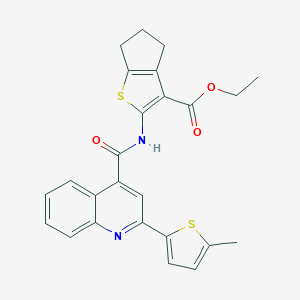 molecular formula C25H22N2O3S2 B335099 ETHYL 2-({[2-(5-METHYL-2-THIENYL)-4-QUINOLYL]CARBONYL}AMINO)-5,6-DIHYDRO-4H-CYCLOPENTA[B]THIOPHENE-3-CARBOXYLATE 