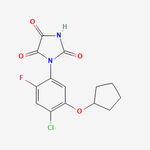 molecular formula C14H12ClFN2O4 B3351569 1-[4-Chloro-5-(cyclopentyloxy)-2-fluorophenyl]imidazolidine-2,4,5-trione CAS No. 374717-83-6