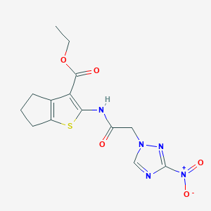 molecular formula C14H15N5O5S B335419 ETHYL 2-[2-(3-NITRO-1H-1,2,4-TRIAZOL-1-YL)ACETAMIDO]-4H,5H,6H-CYCLOPENTA[B]THIOPHENE-3-CARBOXYLATE 