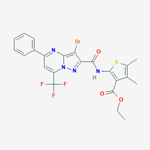 molecular formula C23H18BrF3N4O3S B335421 ETHYL 2-[3-BROMO-5-PHENYL-7-(TRIFLUOROMETHYL)PYRAZOLO[1,5-A]PYRIMIDINE-2-AMIDO]-4,5-DIMETHYLTHIOPHENE-3-CARBOXYLATE 