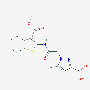 molecular formula C16H18N4O5S B335428 METHYL 2-{[2-(5-METHYL-3-NITRO-1H-PYRAZOL-1-YL)ACETYL]AMINO}-4,5,6,7-TETRAHYDRO-1-BENZOTHIOPHENE-3-CARBOXYLATE 