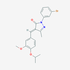 molecular formula C21H21BrN2O3 B335507 (4E)-1-(3-BROMOPHENYL)-4-{[3-METHOXY-4-(PROPAN-2-YLOXY)PHENYL]METHYLIDENE}-3-METHYL-4,5-DIHYDRO-1H-PYRAZOL-5-ONE 