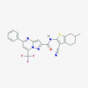 molecular formula C24H18F3N5OS B335606 N-(3-cyano-6-methyl-4,5,6,7-tetrahydro-1-benzothiophen-2-yl)-5-phenyl-7-(trifluoromethyl)pyrazolo[1,5-a]pyrimidine-2-carboxamide 