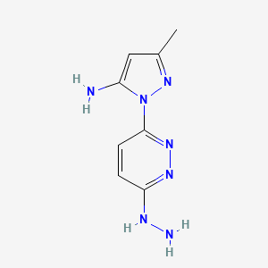 3(2H)-Pyridazinone, 6-(5-amino-3-methyl-1H-pyrazol-1-yl)-, hydrazone