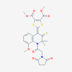molecular formula C25H24N2O8S3 B335719 4,5-DIMETHYL 2-{1-[2-(2,5-DIOXOPYRROLIDIN-1-YL)ACETYL]-8-METHOXY-2,2-DIMETHYL-3-SULFANYLIDENE-1,2,3,4-TETRAHYDROQUINOLIN-4-YLIDENE}-2H-1,3-DITHIOLE-4,5-DICARBOXYLATE 