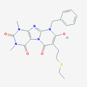 molecular formula C21H23N5O4S B033588 9-Benzyl-7-(2-ethylsulfanylethyl)-8-hydroxy-1,3-dimethylpurino[7,8-a]pyrimidine-2,4,6-trione CAS No. 102212-66-8
