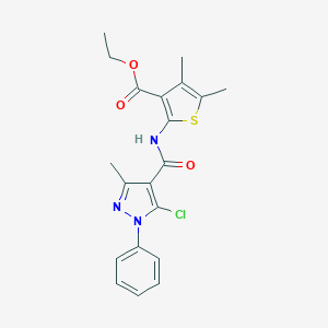 molecular formula C20H20ClN3O3S B335958 ethyl 2-{[(5-chloro-3-methyl-1-phenyl-1H-pyrazol-4-yl)carbonyl]amino}-4,5-dimethylthiophene-3-carboxylate 