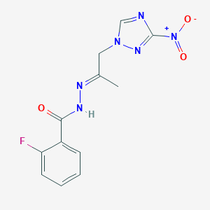 molecular formula C12H11FN6O3 B336008 2-FLUORO-N'~1~-[(E)-1-METHYL-2-(3-NITRO-1H-1,2,4-TRIAZOL-1-YL)ETHYLIDENE]BENZOHYDRAZIDE 