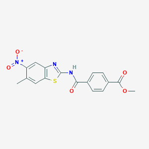 molecular formula C17H13N3O5S B336051 Methyl 4-[(6-methyl-5-nitro-1,3-benzothiazol-2-yl)carbamoyl]benzoate 