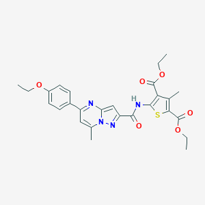 molecular formula C27H28N4O6S B336053 Diethyl 5-({[5-(4-ethoxyphenyl)-7-methylpyrazolo[1,5-a]pyrimidin-2-yl]carbonyl}amino)-3-methyl-2,4-thiophenedicarboxylate 