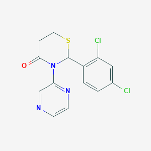 molecular formula C14H11Cl2N3OS B3360657 4H-1,3-Thiazin-4-one, 2-(2,4-dichlorophenyl)tetrahydro-3-pyrazinyl- CAS No. 89442-28-4