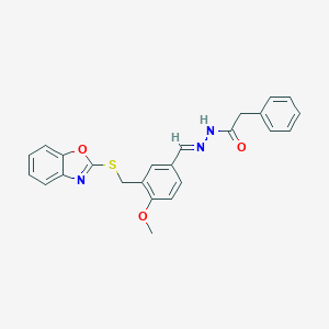 molecular formula C24H21N3O3S B336087 N-[(E)-[3-(1,3-benzoxazol-2-ylsulfanylmethyl)-4-methoxyphenyl]methylideneamino]-2-phenylacetamide 