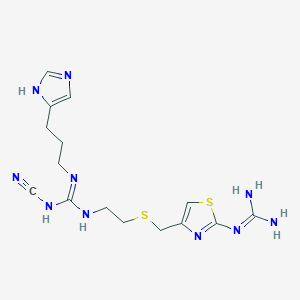 molecular formula C15H22N10S2 B033623 1-Cyano-3-[2-[[2-(diaminomethylideneamino)-1,3-thiazol-4-yl]methylsulfanyl]ethyl]-2-[3-(1H-imidazol-5-yl)propyl]guanidine CAS No. 107752-03-4
