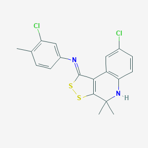 molecular formula C19H16Cl2N2S2 B336261 N-(8-CHLORO-4,4-DIMETHYL-4,5-DIHYDRO-1H-[1,2]DITHIOLO[3,4-C]QUINOLIN-1-YLIDEN)-N-(3-CHLORO-4-METHYLPHENYL)AMINE 