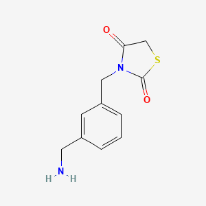 molecular formula C11H12N2O2S B3365412 3-{[3-(Aminomethyl)phenyl]methyl}-1,3-thiazolidine-2,4-dione CAS No. 1221723-44-9