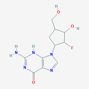 molecular formula C11H14FN5O3 B033655 2-Amino-1,9-dihydro-9-(2-fluoro-3-hydroxy-4-(hydroxymethyl)cyclopentyl)-6H-purin-6-one CAS No. 110289-24-2