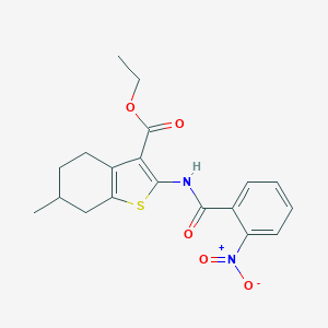 molecular formula C19H20N2O5S B336818 ETHYL 6-METHYL-2-(2-NITROBENZAMIDO)-4,5,6,7-TETRAHYDRO-1-BENZOTHIOPHENE-3-CARBOXYLATE 