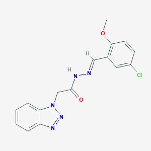 molecular formula C16H14ClN5O2 B336872 2-(1H-1,2,3-BENZOTRIAZOL-1-YL)-N'~1~-[(E)-1-(5-CHLORO-2-METHOXYPHENYL)METHYLIDENE]ACETOHYDRAZIDE 