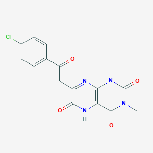 molecular formula C16H13ClN4O4 B033696 2,4,6(3H)-Pteridinetrione,  7-[2-(4-chlorophenyl)-2-oxoethyl]-1,5-dihydro-1,3-dimethyl- CAS No. 101130-62-5