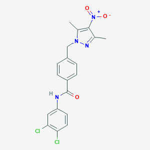 molecular formula C19H16Cl2N4O3 B336971 N~1~-(3,4-DICHLOROPHENYL)-4-[(3,5-DIMETHYL-4-NITRO-1H-PYRAZOL-1-YL)METHYL]BENZAMIDE 