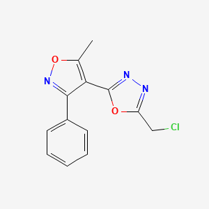 molecular formula C13H10ClN3O2 B3371113 2-(Chloromethyl)-5-(5-methyl-3-phenylisoxazol-4-yl)-1,3,4-oxadiazole CAS No. 63002-59-5