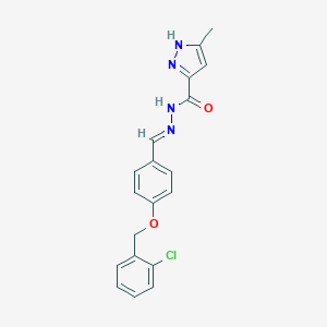 molecular formula C19H17ClN4O2 B337134 N'-[(E)-{4-[(2-chlorobenzyl)oxy]phenyl}methylidene]-3-methyl-1H-pyrazole-5-carbohydrazide 