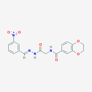 molecular formula C18H16N4O6 B337276 N-({N'-[(E)-(3-NITROPHENYL)METHYLIDENE]HYDRAZINECARBONYL}METHYL)-2,3-DIHYDRO-1,4-BENZODIOXINE-6-CARBOXAMIDE 