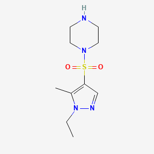 molecular formula C10H18N4O2S B3376134 1-((1-Ethyl-5-methyl-1H-pyrazol-4-yl)sulfonyl)piperazine CAS No. 1172262-14-4