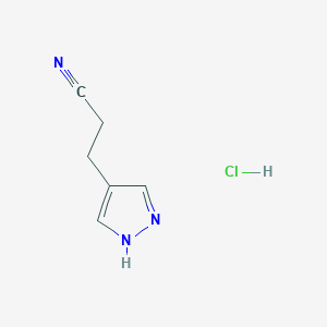 molecular formula C6H8ClN3 B3378559 3-(1H-Pyrazol-4-YL)propanenitrile hydrochloride CAS No. 1431966-04-9