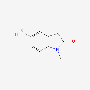molecular formula C9H9NOS B3379583 1-methyl-5-sulfanyl-2,3-dihydro-1H-indol-2-one CAS No. 166883-22-3
