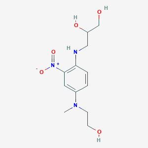 molecular formula C12H19N3O5 B033827 3-[4-[2-Hydroxyethyl(methyl)amino]-2-nitroanilino]propane-1,2-diol CAS No. 102767-27-1