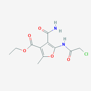 molecular formula C11H13ClN2O5 B3388472 Ethyl 4-carbamoyl-5-(2-chloroacetamido)-2-methylfuran-3-carboxylate CAS No. 874754-21-9