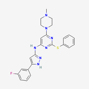 molecular formula C24H24FN7S B3391802 N-[5-(3-fluorophenyl)-1H-pyrazol-3-yl]-6-(4-methylpiperazin-1-yl)-2-(phenylsulfanyl)pyrimidin-4-amine CAS No. 2231038-82-5
