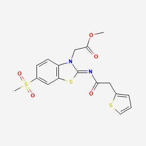 molecular formula C17H16N2O5S3 B3396082 (E)-methyl 2-(6-(methylsulfonyl)-2-((2-(thiophen-2-yl)acetyl)imino)benzo[d]thiazol-3(2H)-yl)acetate CAS No. 1005958-13-3
