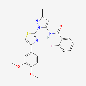 molecular formula C22H19FN4O3S B3396506 N-(1-(4-(3,4-dimethoxyphenyl)thiazol-2-yl)-3-methyl-1H-pyrazol-5-yl)-2-fluorobenzamide CAS No. 1019096-17-3