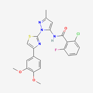 molecular formula C22H18ClFN4O3S B3396522 2-chloro-N-(1-(4-(3,4-dimethoxyphenyl)thiazol-2-yl)-3-methyl-1H-pyrazol-5-yl)-6-fluorobenzamide CAS No. 1019096-26-4