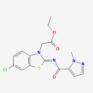 molecular formula C16H15ClN4O3S B3396532 (E)-ethyl 2-(6-chloro-2-((1-methyl-1H-pyrazole-5-carbonyl)imino)benzo[d]thiazol-3(2H)-yl)acetate CAS No. 1019097-22-3