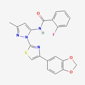 N-(1-(4-(benzo[d][1,3]dioxol-5-yl)thiazol-2-yl)-3-methyl-1H-pyrazol-5-yl)-2-fluorobenzamide