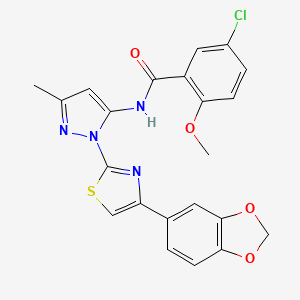 B3396554 N-(1-(4-(benzo[d][1,3]dioxol-5-yl)thiazol-2-yl)-3-methyl-1H-pyrazol-5-yl)-5-chloro-2-methoxybenzamide CAS No. 1019101-14-4