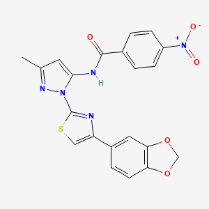 B3396628 N-(1-(4-(benzo[d][1,3]dioxol-5-yl)thiazol-2-yl)-3-methyl-1H-pyrazol-5-yl)-4-nitrobenzamide CAS No. 1019102-71-6