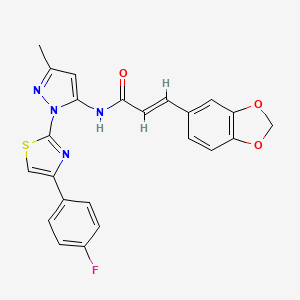 (E)-3-(benzo[d][1,3]dioxol-5-yl)-N-(1-(4-(4-fluorophenyl)thiazol-2-yl)-3-methyl-1H-pyrazol-5-yl)acrylamide