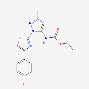 molecular formula C16H15FN4O2S B3396838 ethyl (1-(4-(4-fluorophenyl)thiazol-2-yl)-3-methyl-1H-pyrazol-5-yl)carbamate CAS No. 1019104-71-2