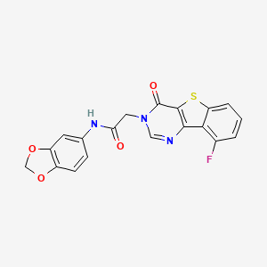 molecular formula C19H12FN3O4S B3397025 N-(2H-1,3-benzodioxol-5-yl)-2-{13-fluoro-6-oxo-8-thia-3,5-diazatricyclo[7.4.0.0^{2,7}]trideca-1(13),2(7),3,9,11-pentaen-5-yl}acetamide CAS No. 1021207-39-5