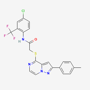 molecular formula C22H16ClF3N4OS B3397145 N-[4-CHLORO-2-(TRIFLUOROMETHYL)PHENYL]-2-{[2-(4-METHYLPHENYL)PYRAZOLO[1,5-A]PYRAZIN-4-YL]SULFANYL}ACETAMIDE CAS No. 1021208-22-9